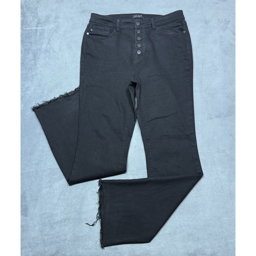 Judy Blue Jeans Womens 15/32 (32x32) Bootcut ButtonFly Black Denim Fray Boho